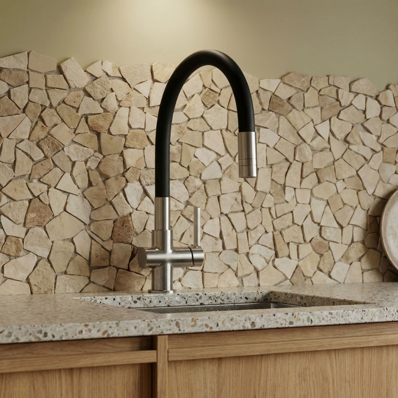 Bateria Zlewozmywakowa Stojąca z Elastyczną Wylewką Czarna Srebrna ALITA Laveo