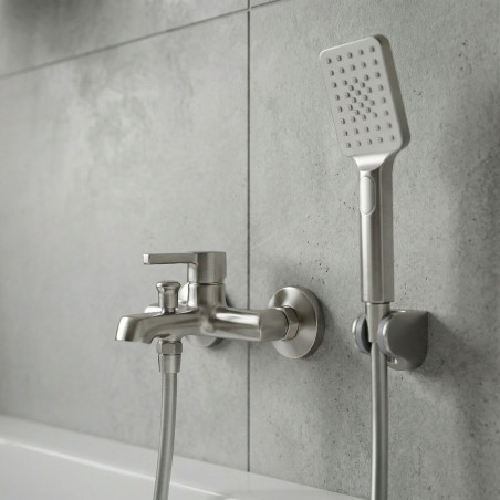 Bateria Wannowa Ścienna z Zestawem Natryskowym ALITA Srebrna BVA_311D