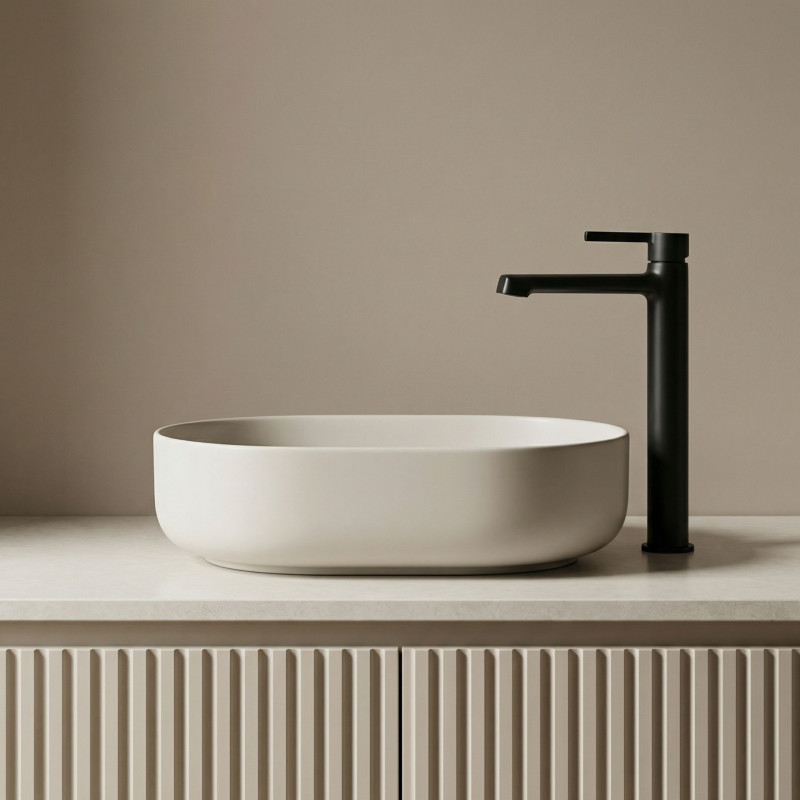 Bateria Umywalkowa Stojąca Nablatowa Czarna ALITA Laveo