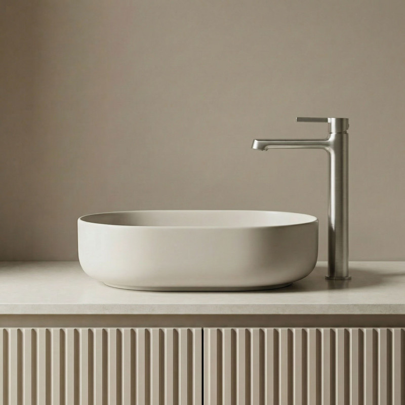 Bateria Umywalkowa Stojąca Nablatowa Srebrna ALITA Laveo