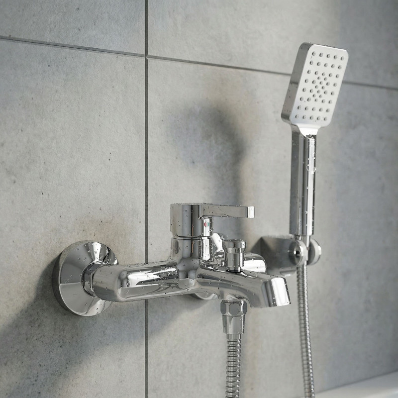 Bateria Wannowa Ścienna z Zestawem Natryskowym ALITA Chrom Laveo BVA_011D