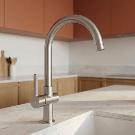 Bateria Zlewozmywakowa Stojąca z wylewką U ALITA Srebrna Laveo