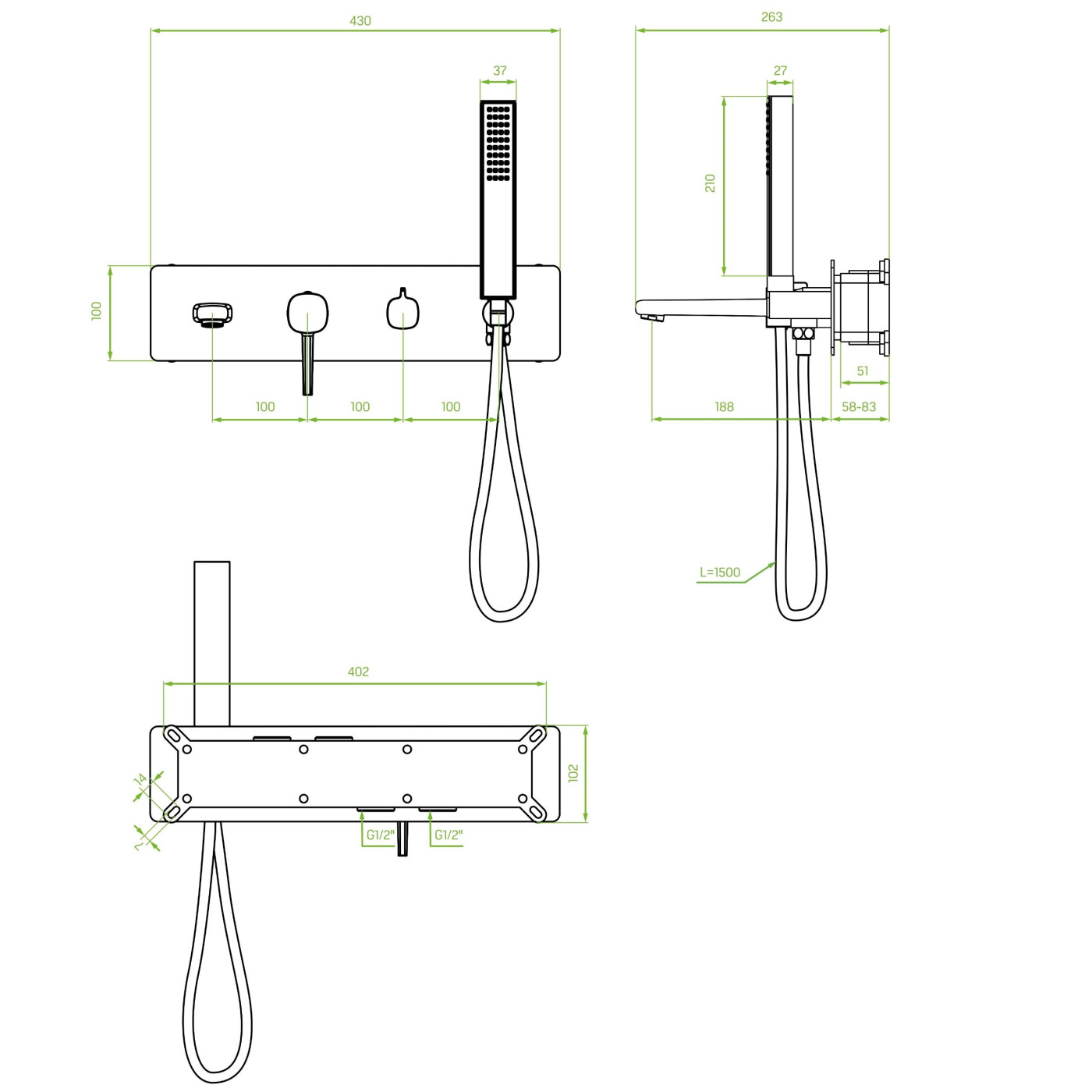 Bateria Wannowa Podtynkowa Z Zestawem Natryskowym Pola Różowe Złoto