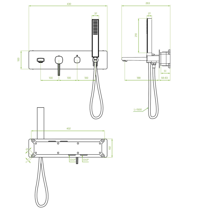 Bateria Wannowa Podtynkowa Z Zestawem Natryskowym Pola Różowe Złoto