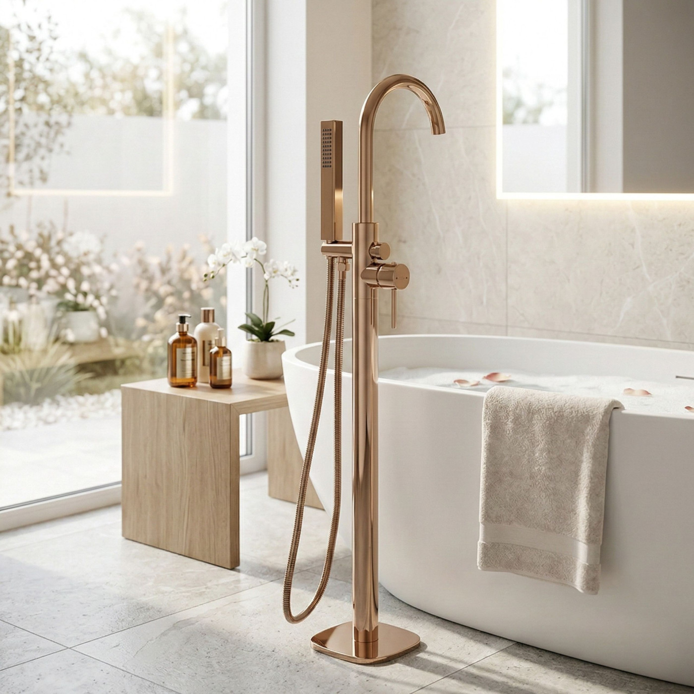 Bateria Wannowa Wolnostojąca Pola Różowe Złoto