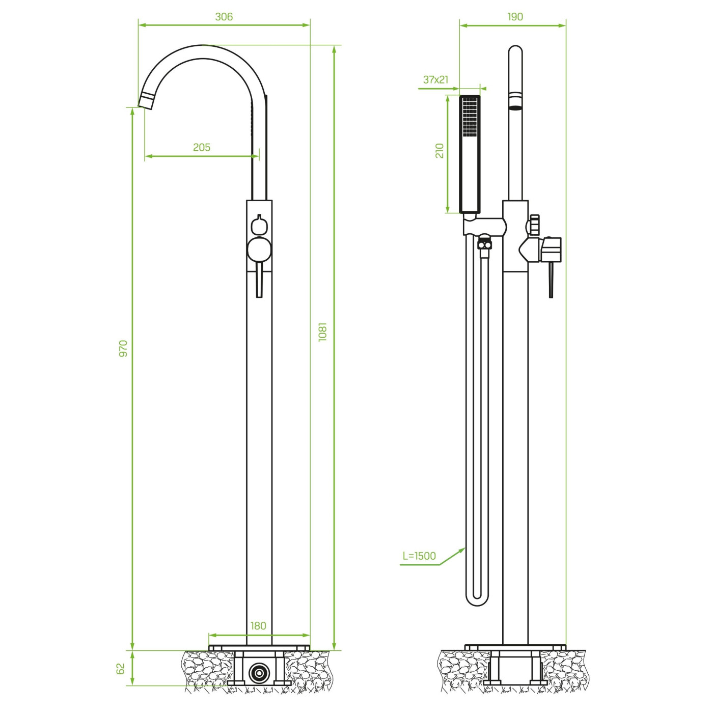 Bateria Wannowa Wolnostojąca Pola Różowe Złoto