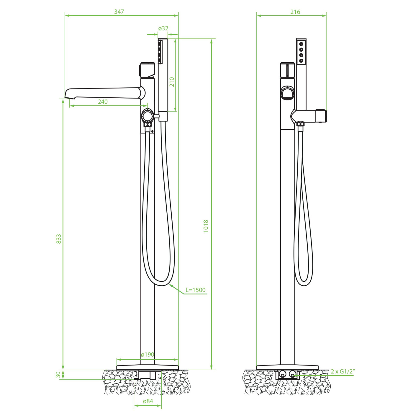 Bateria Wannowa Wolnostojąca Pretto Chrom