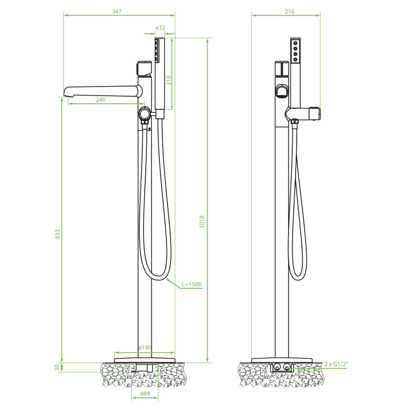 Bateria Wannowa Wolnostojąca Pretto Chrom