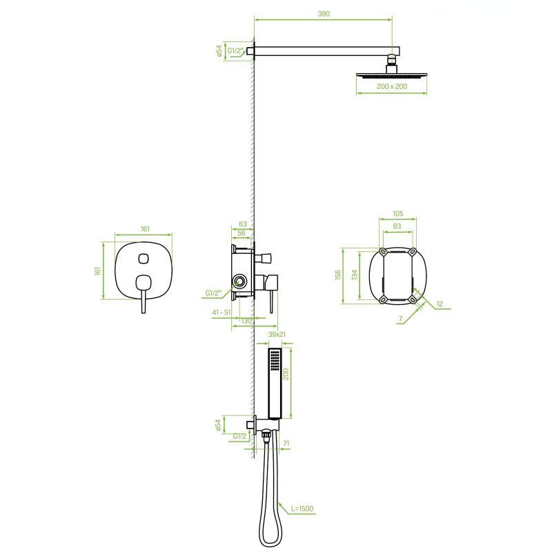 Bateria Natryskowa Podtynkowa Z Zestawem Pola Różowe Złoto