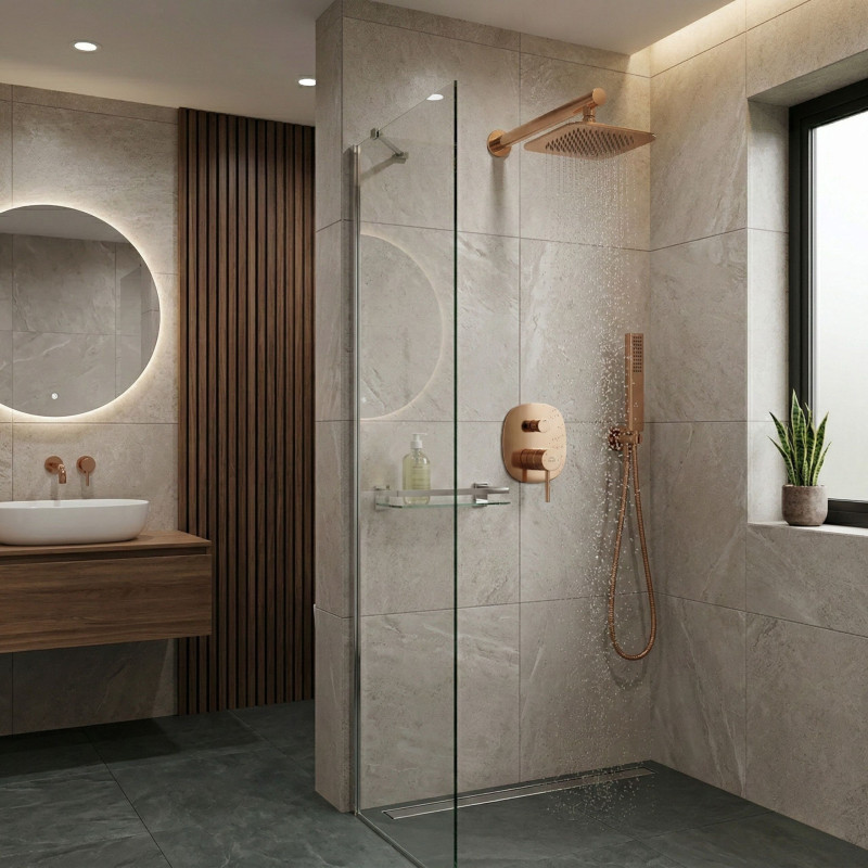 Bateria Natryskowa Podtynkowa Z Zestawem Pola Różowe Złoto