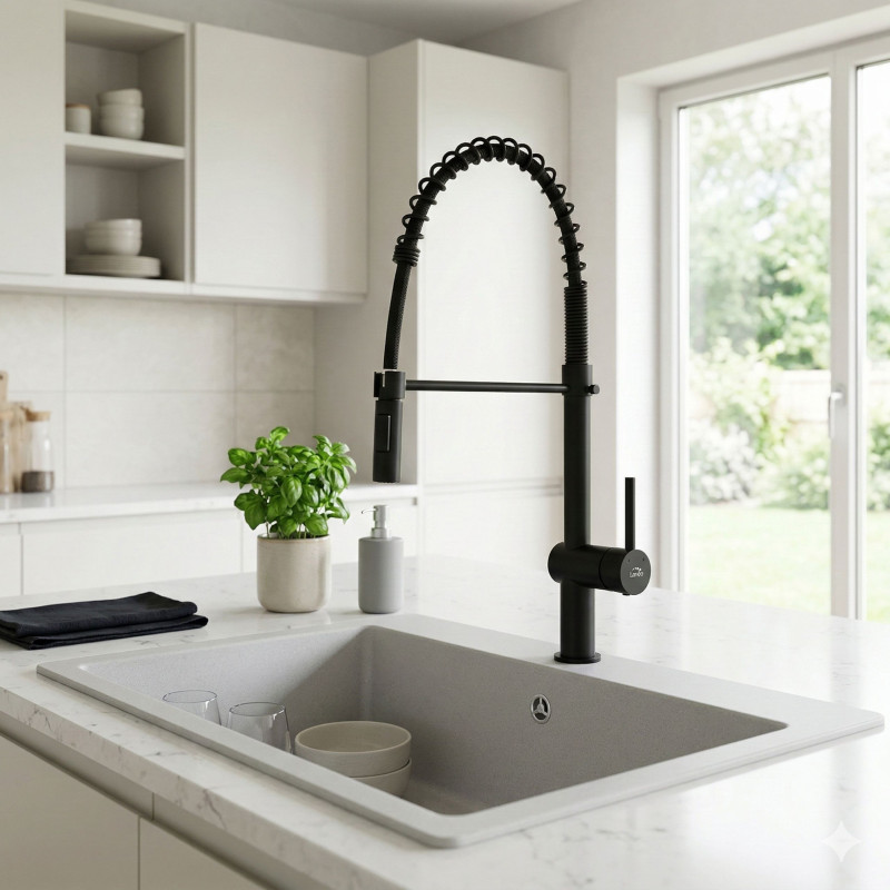 Bateria Zlewozmywakowa Stojąca Ze Sprężyną Rhea Czarna