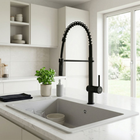 Bateria Zlewozmywakowa Stojąca Ze Sprężyną Rhea Czarna