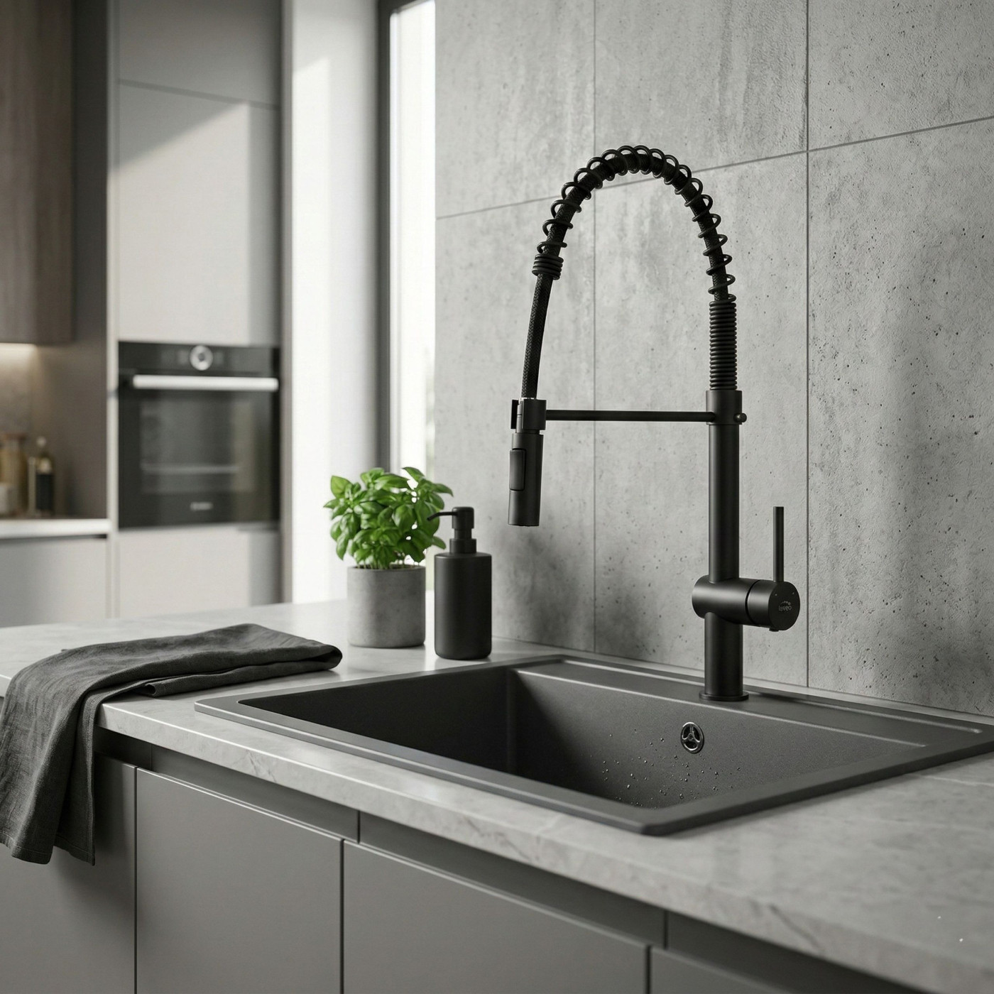 Bateria Zlewozmywakowa Stojąca Ze Sprężyną Rhea Czarna