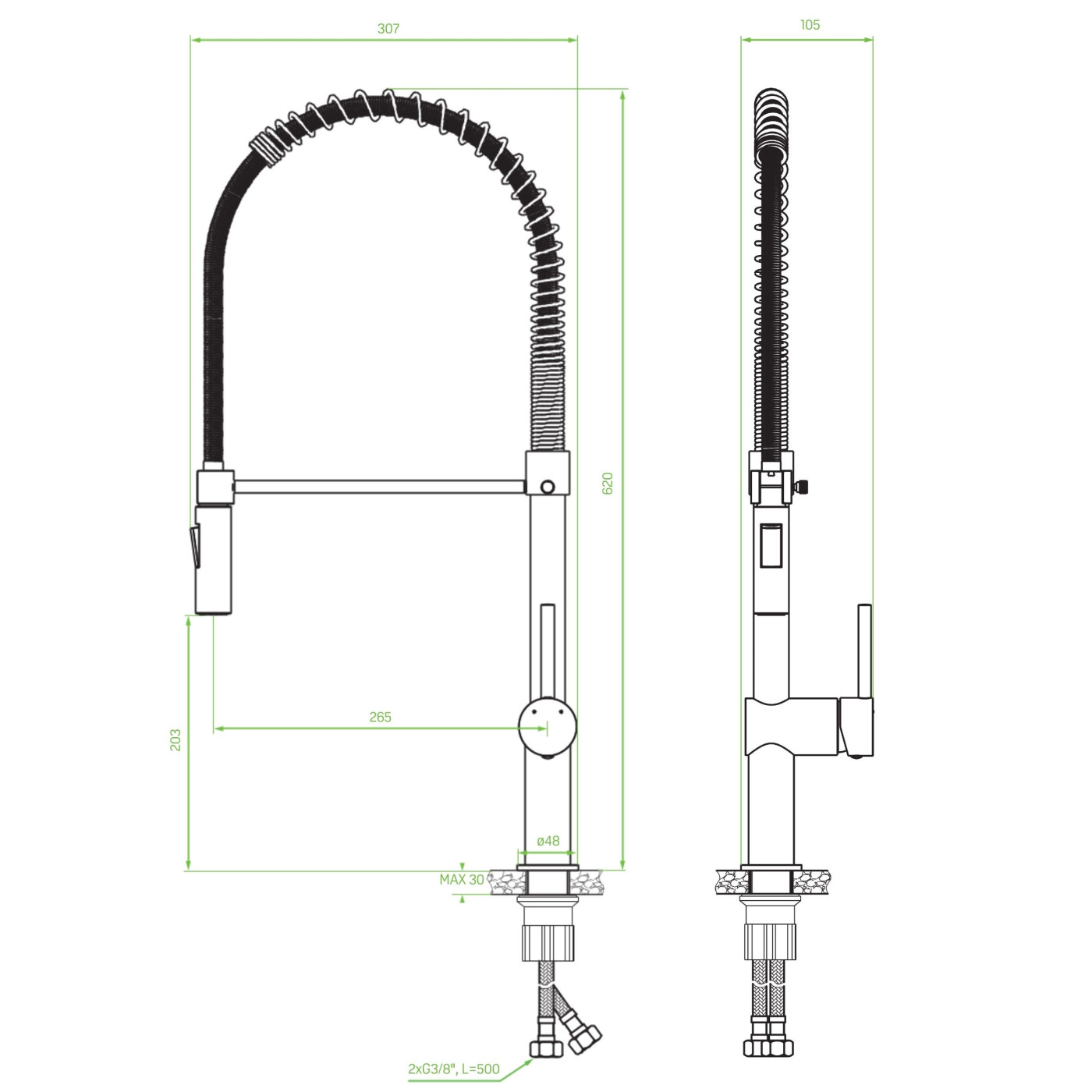 Bateria Zlewozmywakowa Stojąca Ze Sprężyną Rhea Czarna