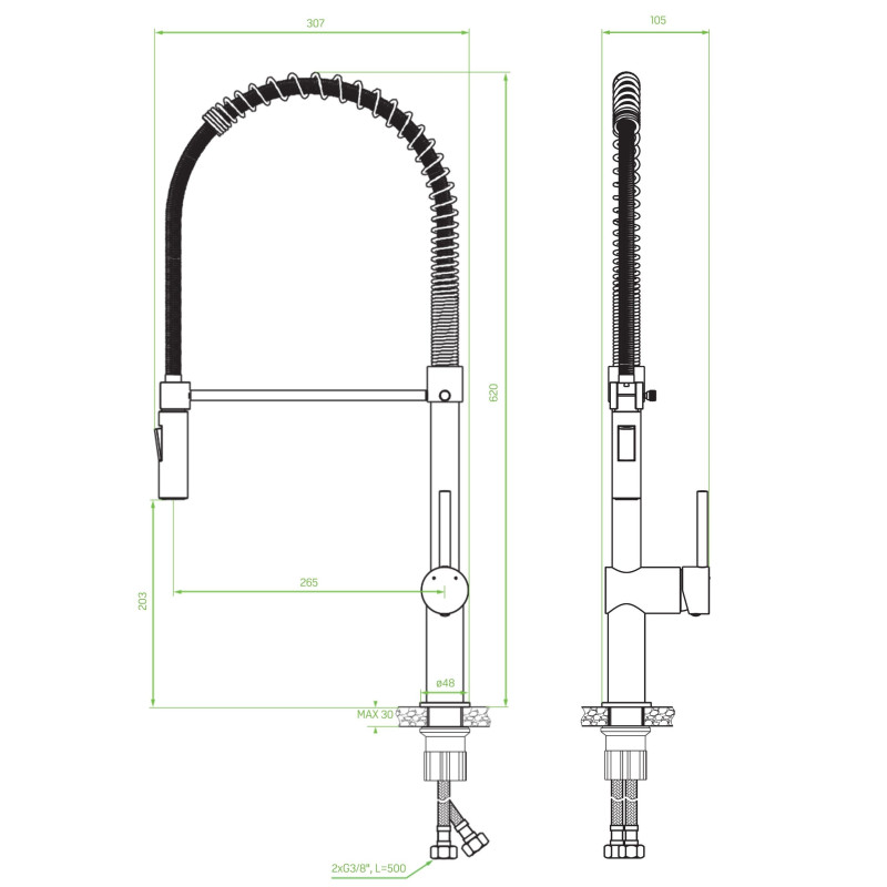 Bateria Zlewozmywakowa Stojąca Ze Sprężyną Rhea Czarna