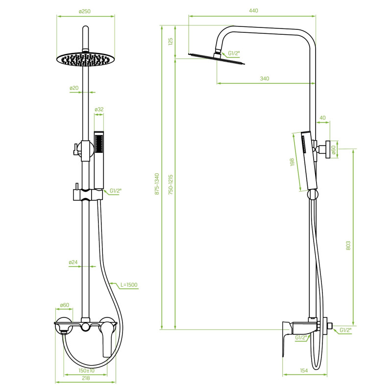 Kolumna Natryskowa z Baterią Raila Chrom/Czarna