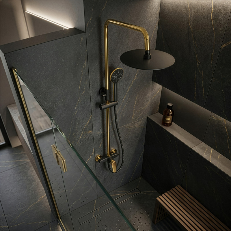 Kolumna Natryskowa Z Baterią Rubio Czarno-Złota