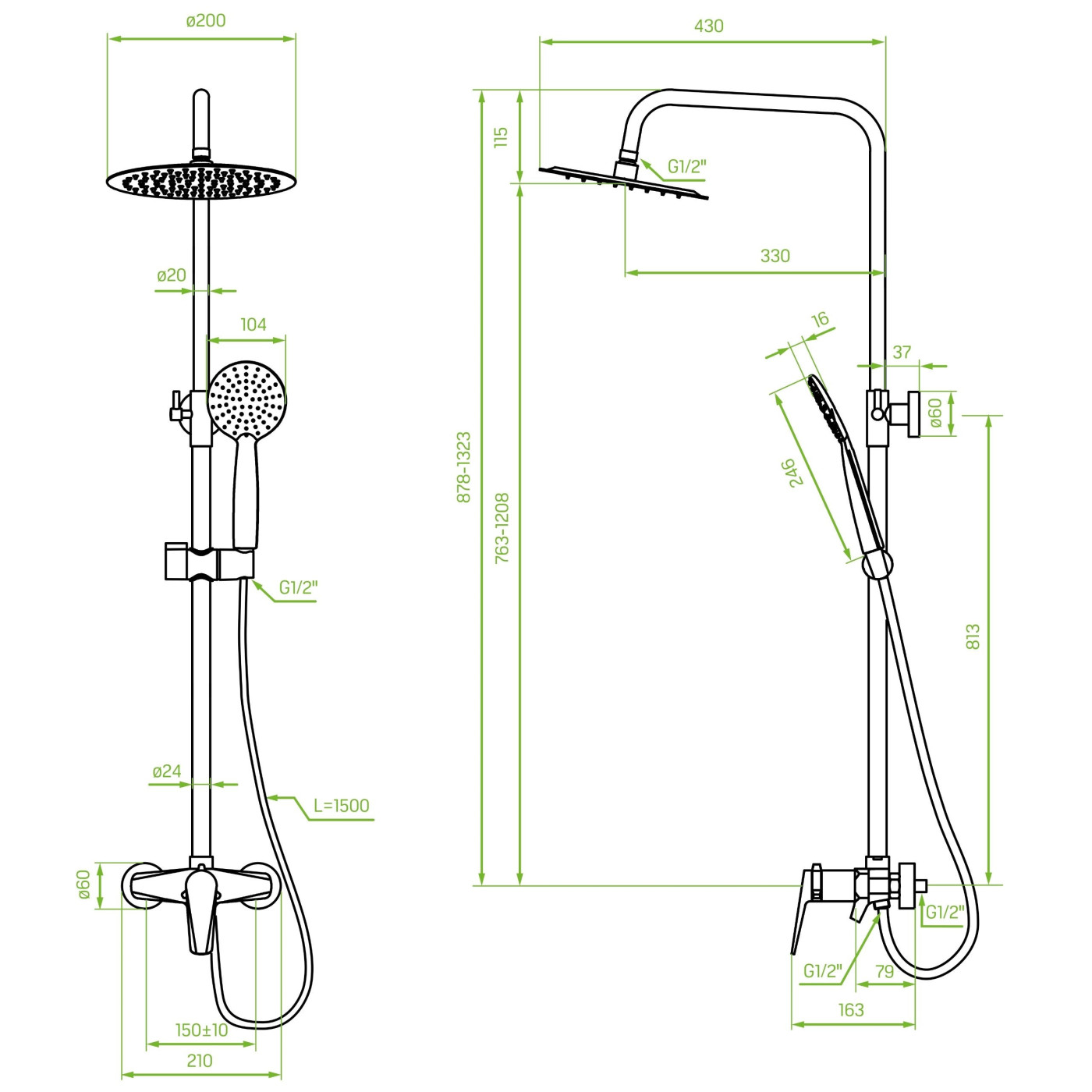 Kolumna Natryskowa Z Baterią Rubio Czarno-Złota