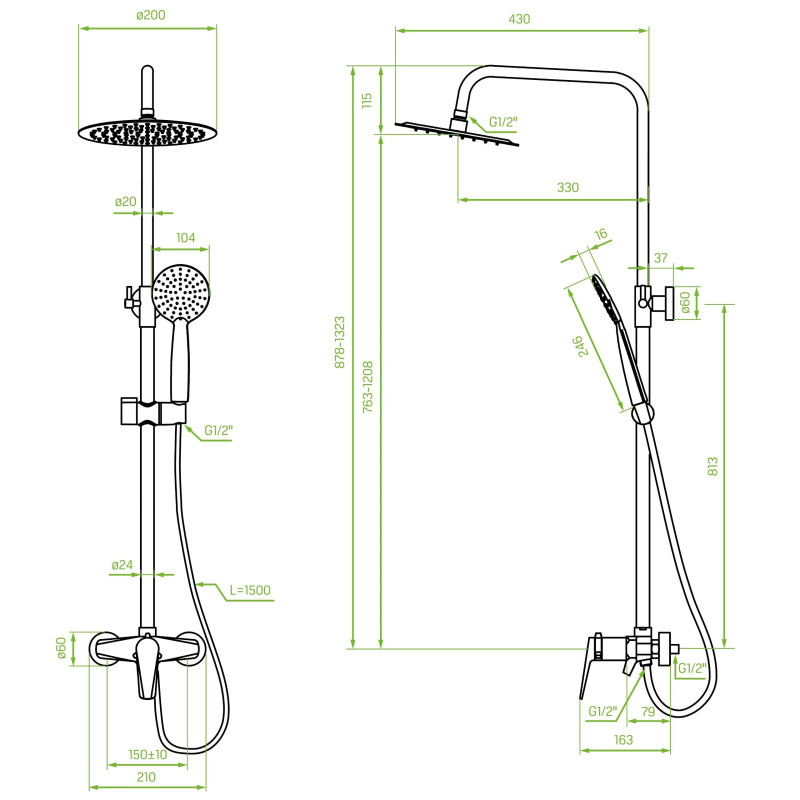Kolumna Natryskowa Z Baterią Rubio Czarno-Złota