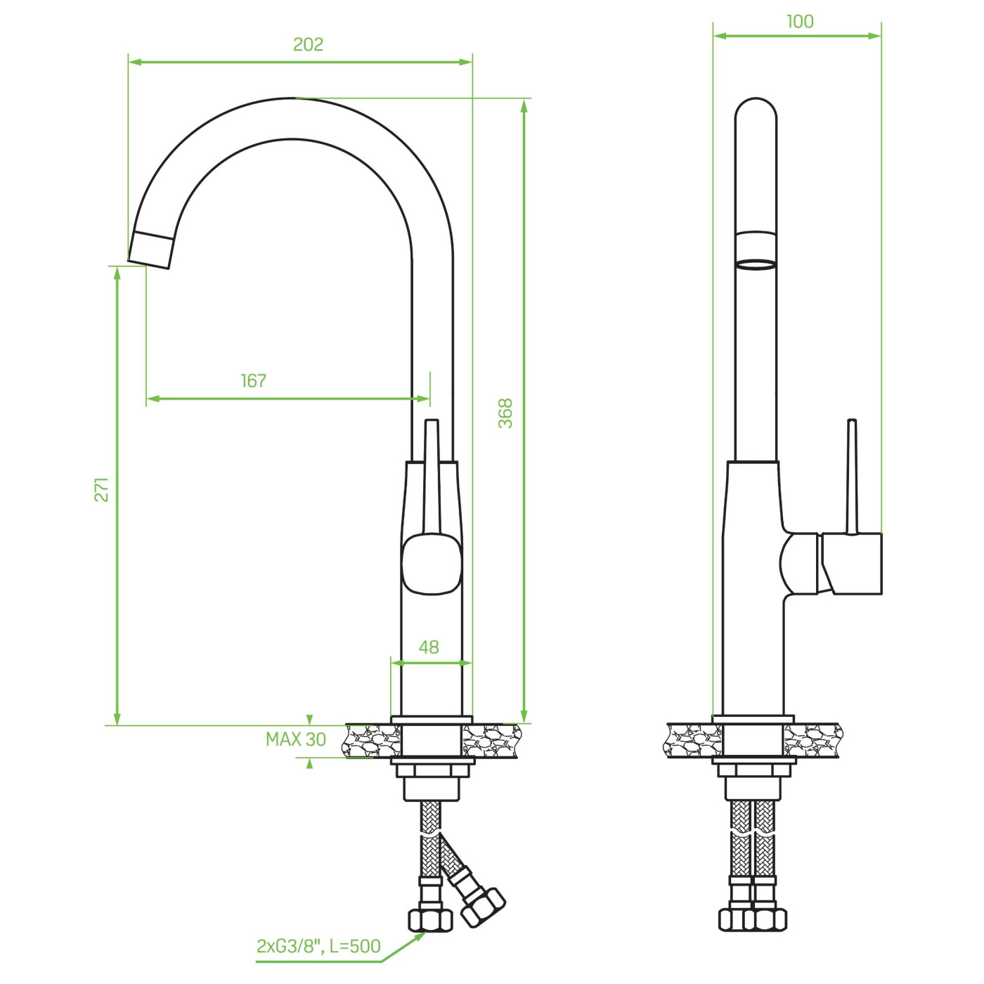 Bateria Zlewozmywakowa Stojąca z Wylewką U Pola Chrom/Beż