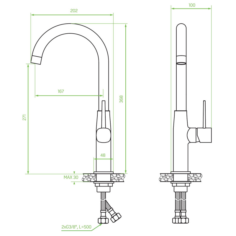 Bateria Zlewozmywakowa Stojąca z Wylewką U Pola Chrom/Beż