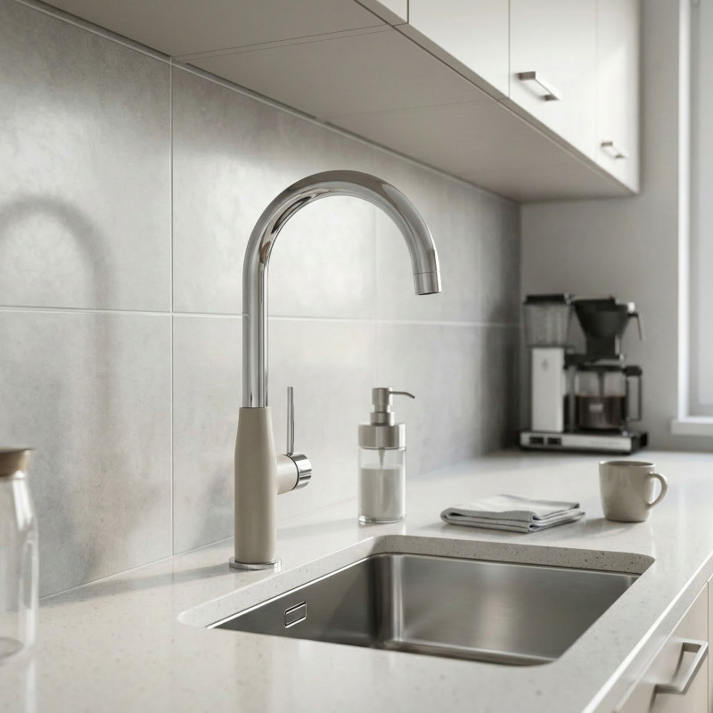 Bateria Zlewozmywakowa Stojąca z Wylewką U Pola Chrom/Beż