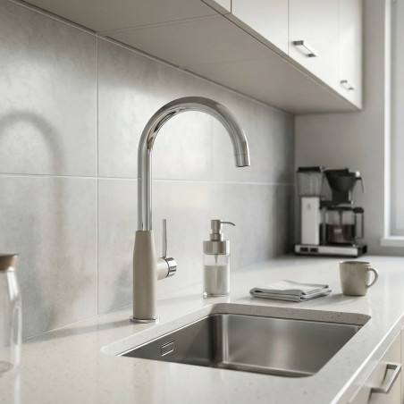 Bateria Zlewozmywakowa Stojąca z Wylewką U Pola Chrom/Beż