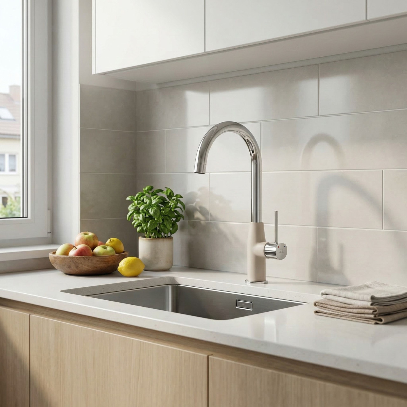 Bateria Zlewozmywakowa Stojąca z Wylewką U Pola Chrom/Beż