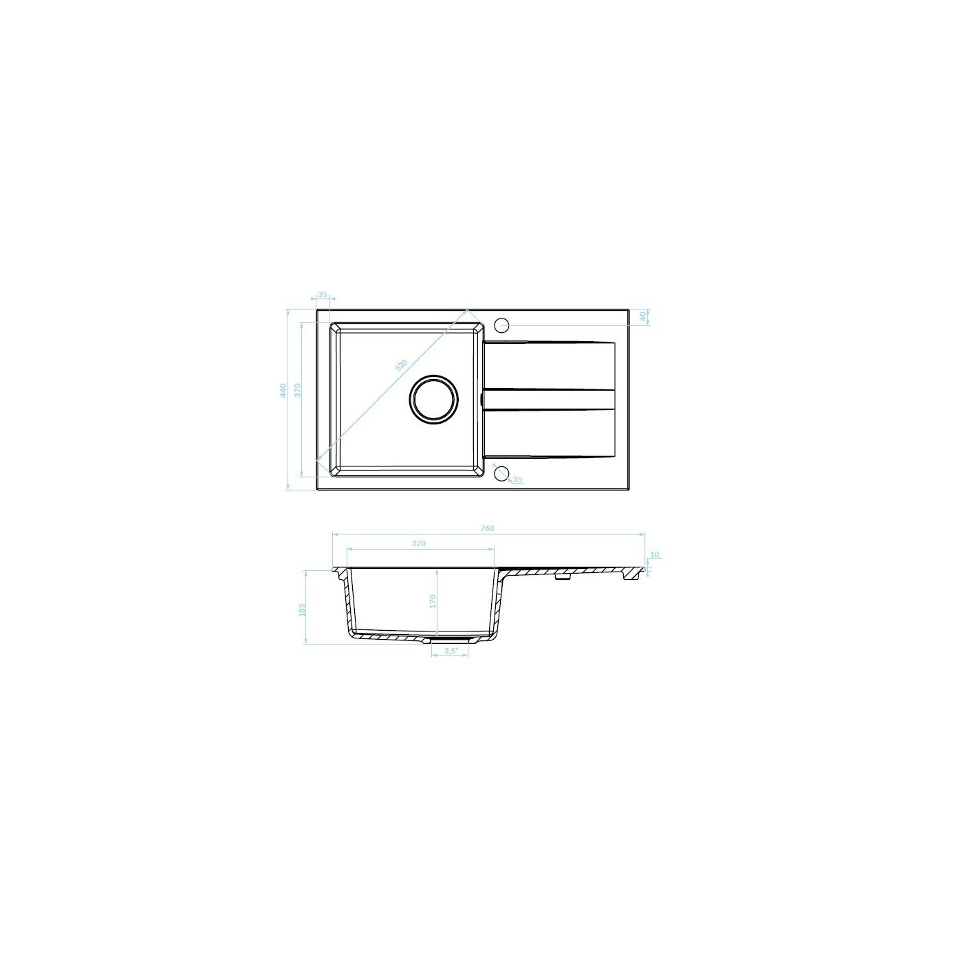 Zlewozmywak Zlew Granitowy z Ociekaczem i Syfonem