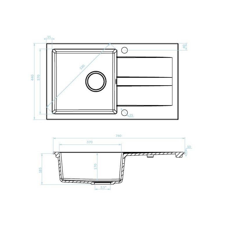 Zlewozmywak Zlew Granitowy z Ociekaczem i Syfonem