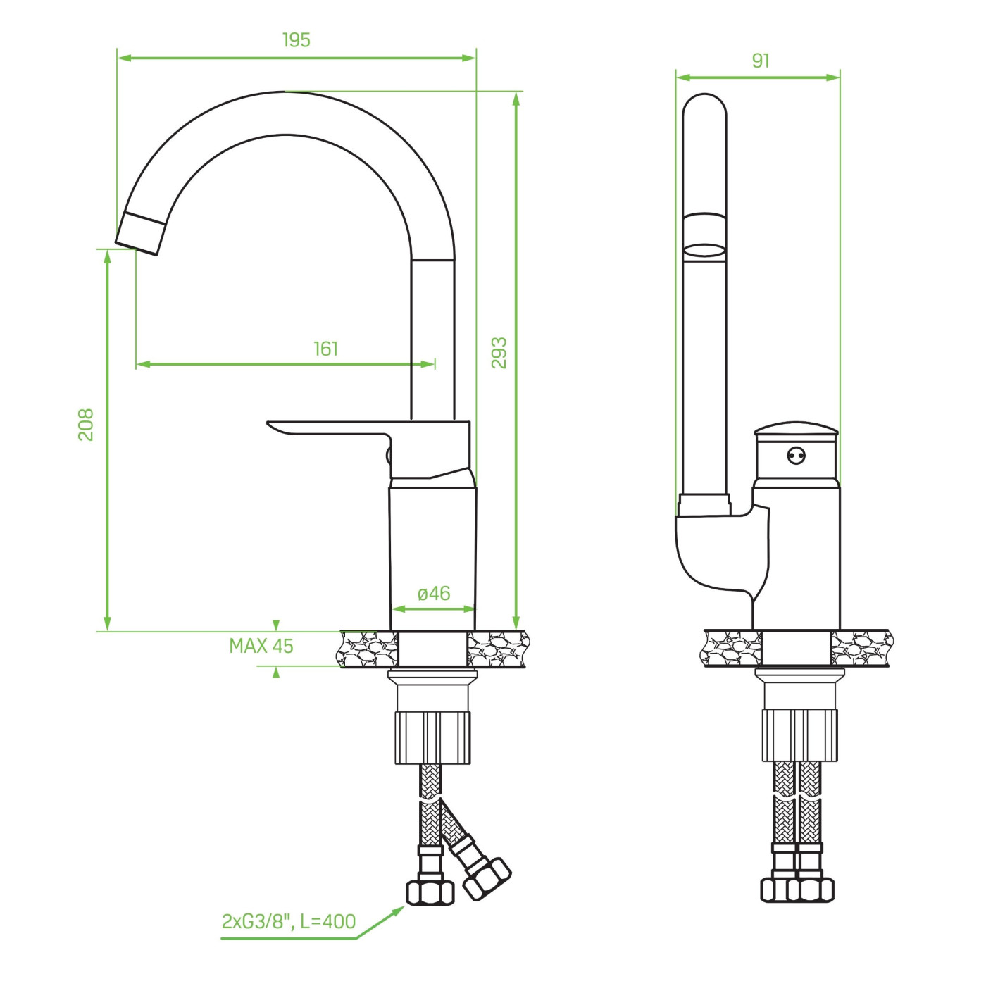 Bateria Zlewozmywakowa Stojąca Z Wylewką U APPIA Bateria Zlewozmywakowa Stojąca Z Wylewką U APPIA
