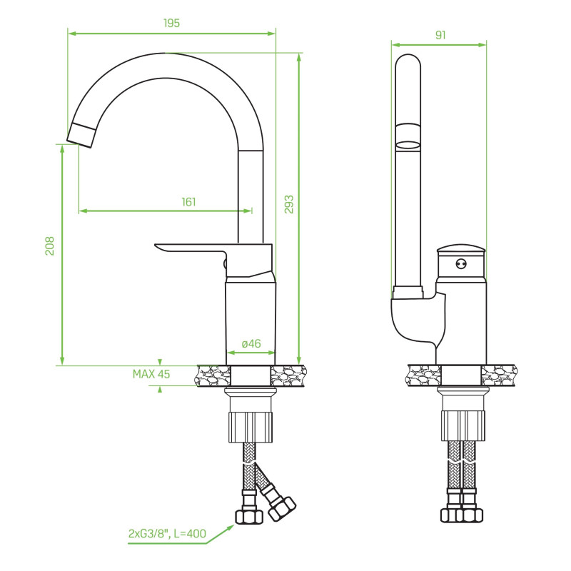 Bateria Zlewozmywakowa Stojąca Z Wylewką U APPIA Bateria Zlewozmywakowa Stojąca Z Wylewką U APPIA