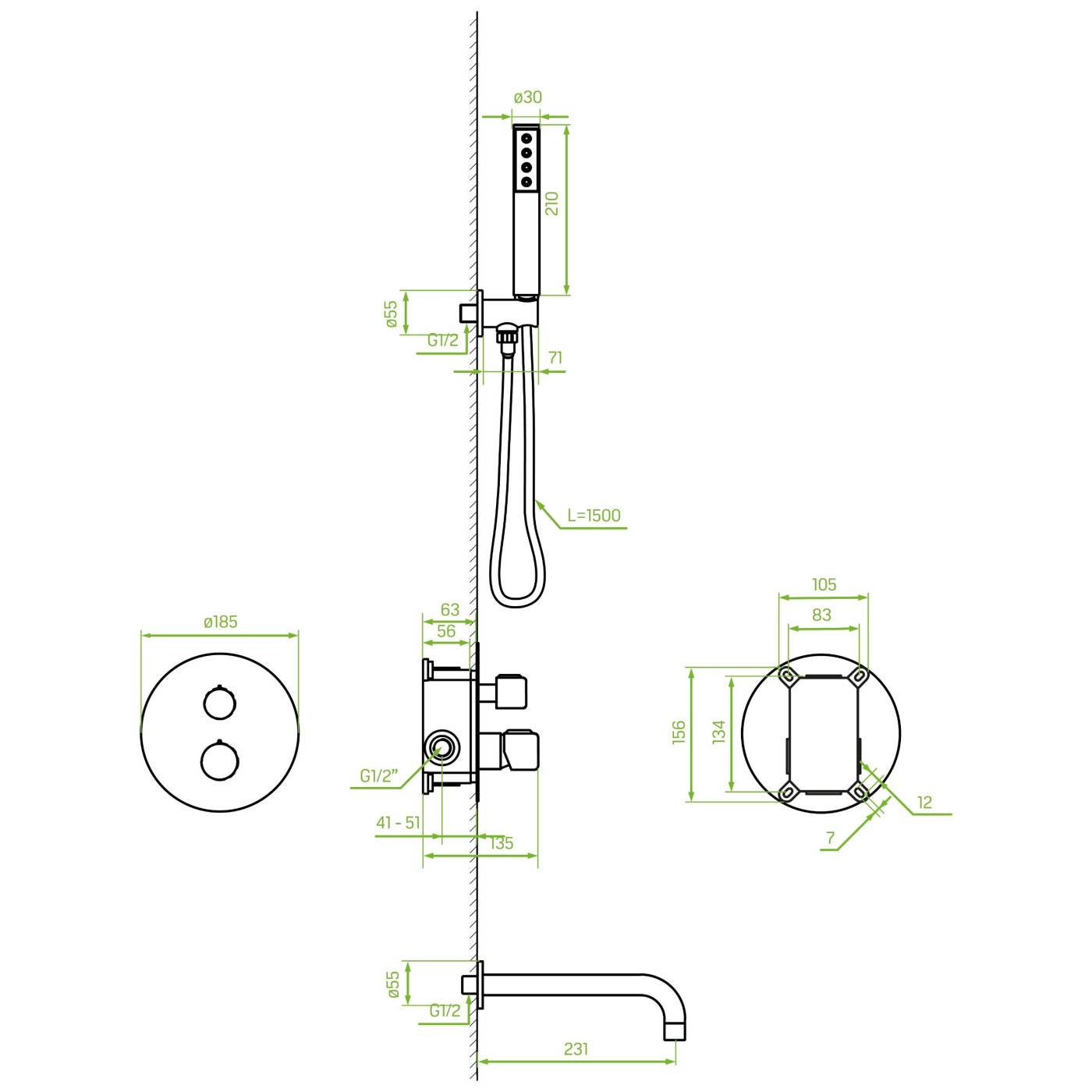 Bateria Wannowa Podtynkowa Z Zestawem Natryskowym Chrom