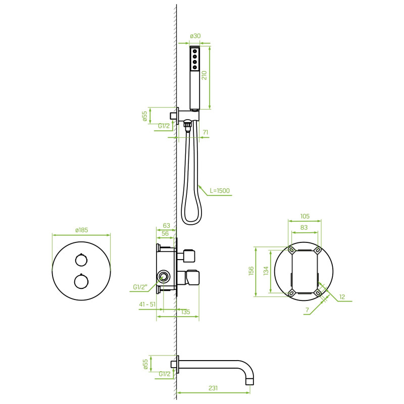 Bateria Wannowa Podtynkowa Z Zestawem Natryskowym Chrom