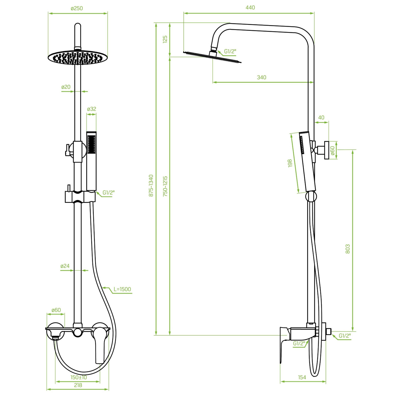 Kolumna Natryskowa Z Baterią Raila Chrom