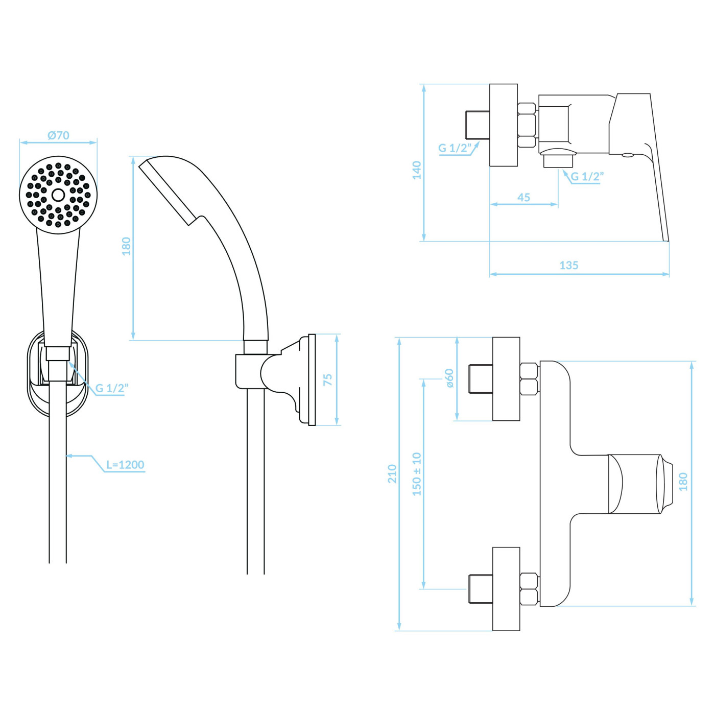 Bateria Natryskowa Ścienna Z Zestawem Natryskowym Oris