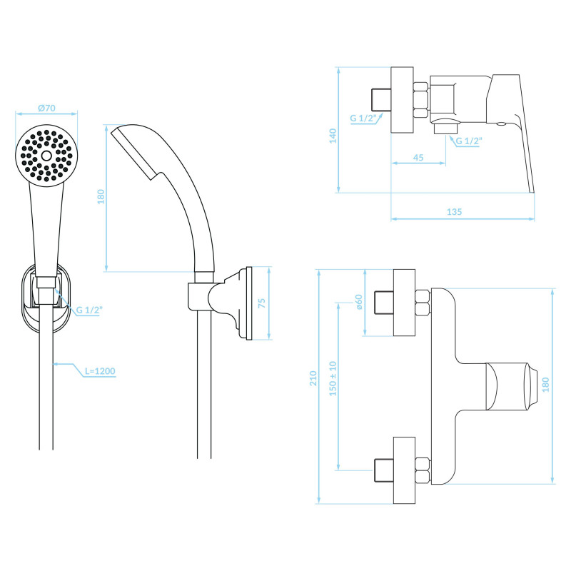 Bateria Natryskowa Ścienna Z Zestawem Natryskowym Oris