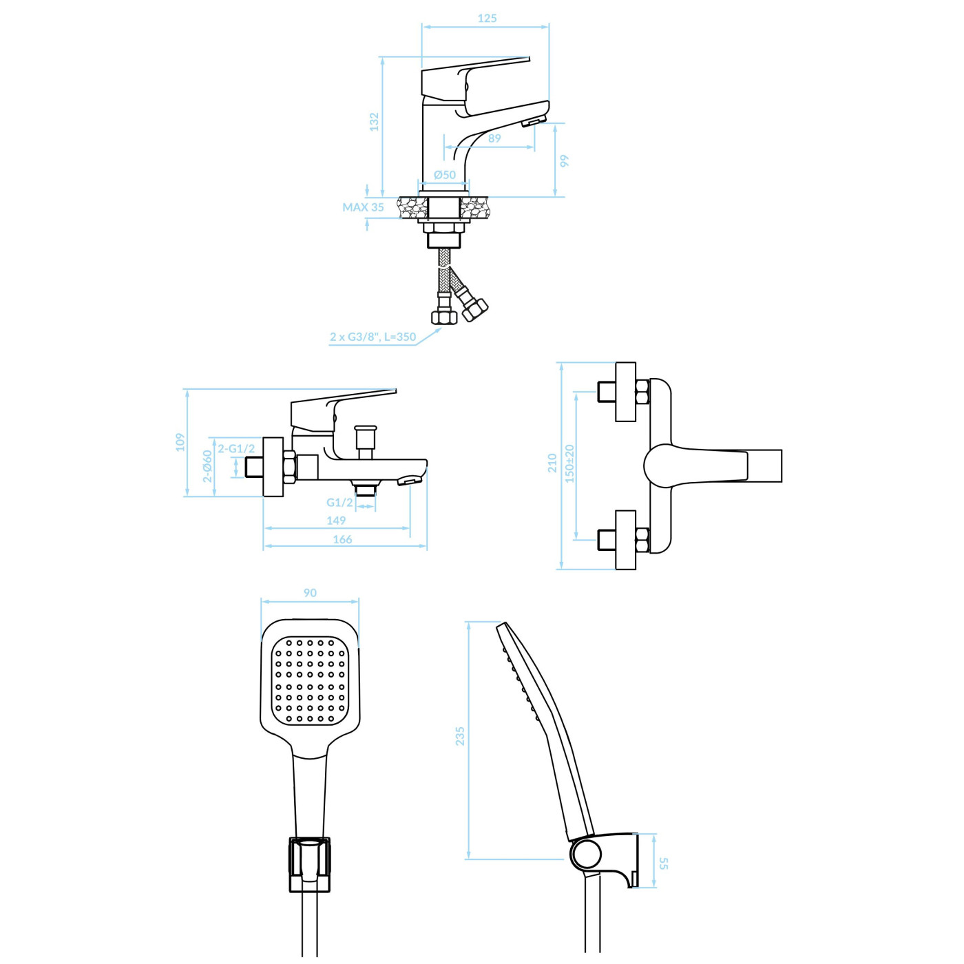 Zestaw Baterii Łazienkowych Bateria Umywalkowa Bateria Wannowa Borgo Zestaw Baterii Łazienkowych Bateria Umywalkowa Bateria Wannowa Borgo