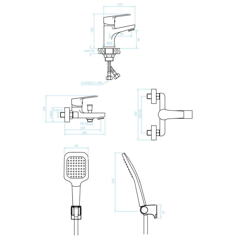Zestaw Baterii Łazienkowych Bateria Umywalkowa Bateria Wannowa Borgo Zestaw Baterii Łazienkowych Bateria Umywalkowa Bateria Wannowa Borgo