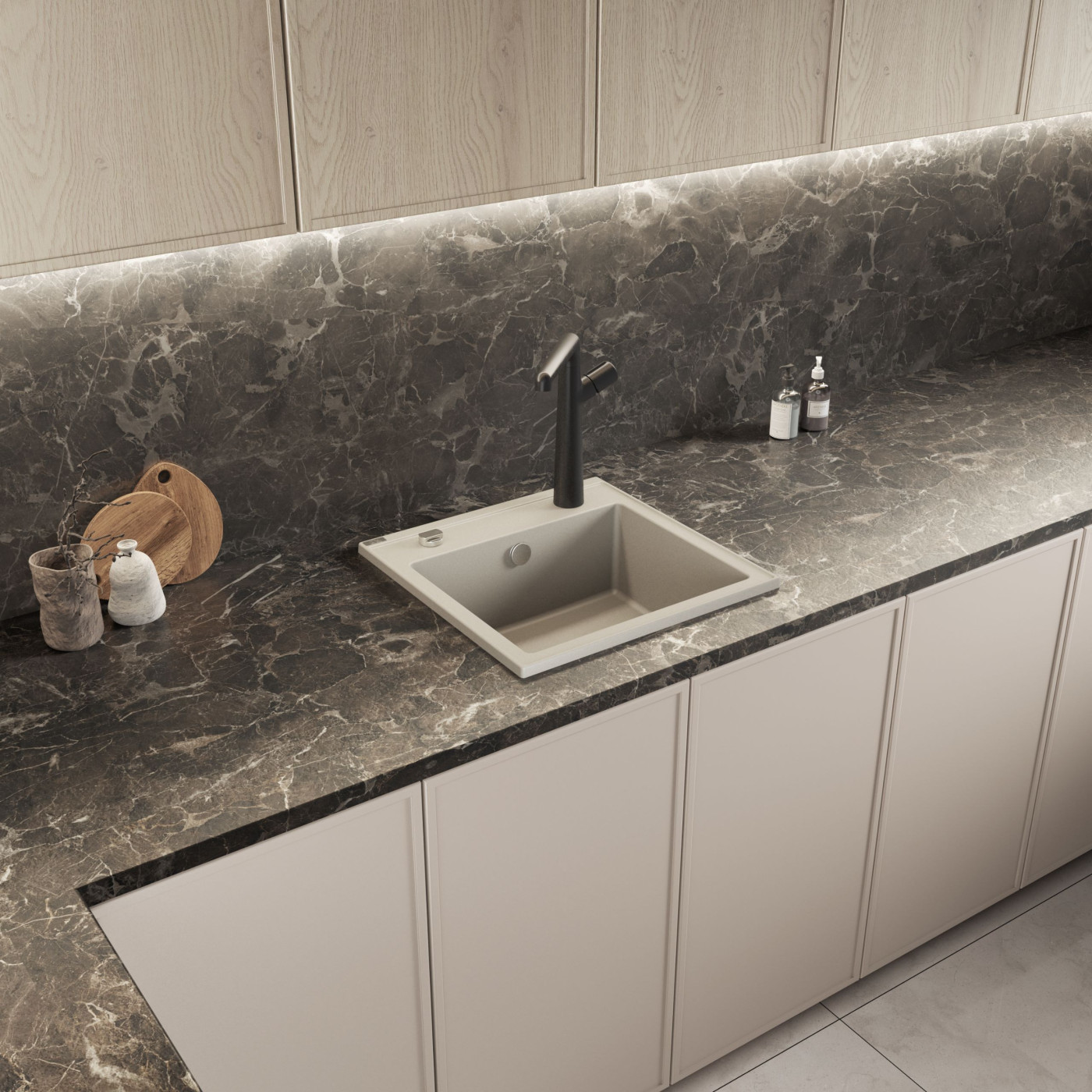 Zlew Zlewozmywak Granitowy Beżowy  Laveo Trzynastka Wpuszczany