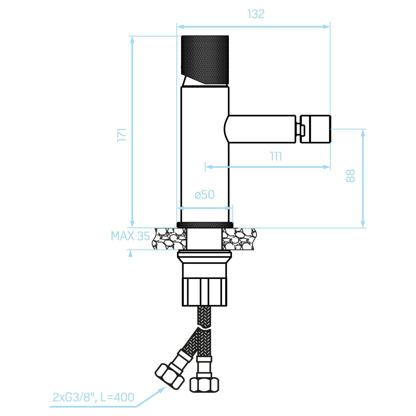 Bateria Bidetowa Kuchinox Peros Stojąca z Korkiem Chrom