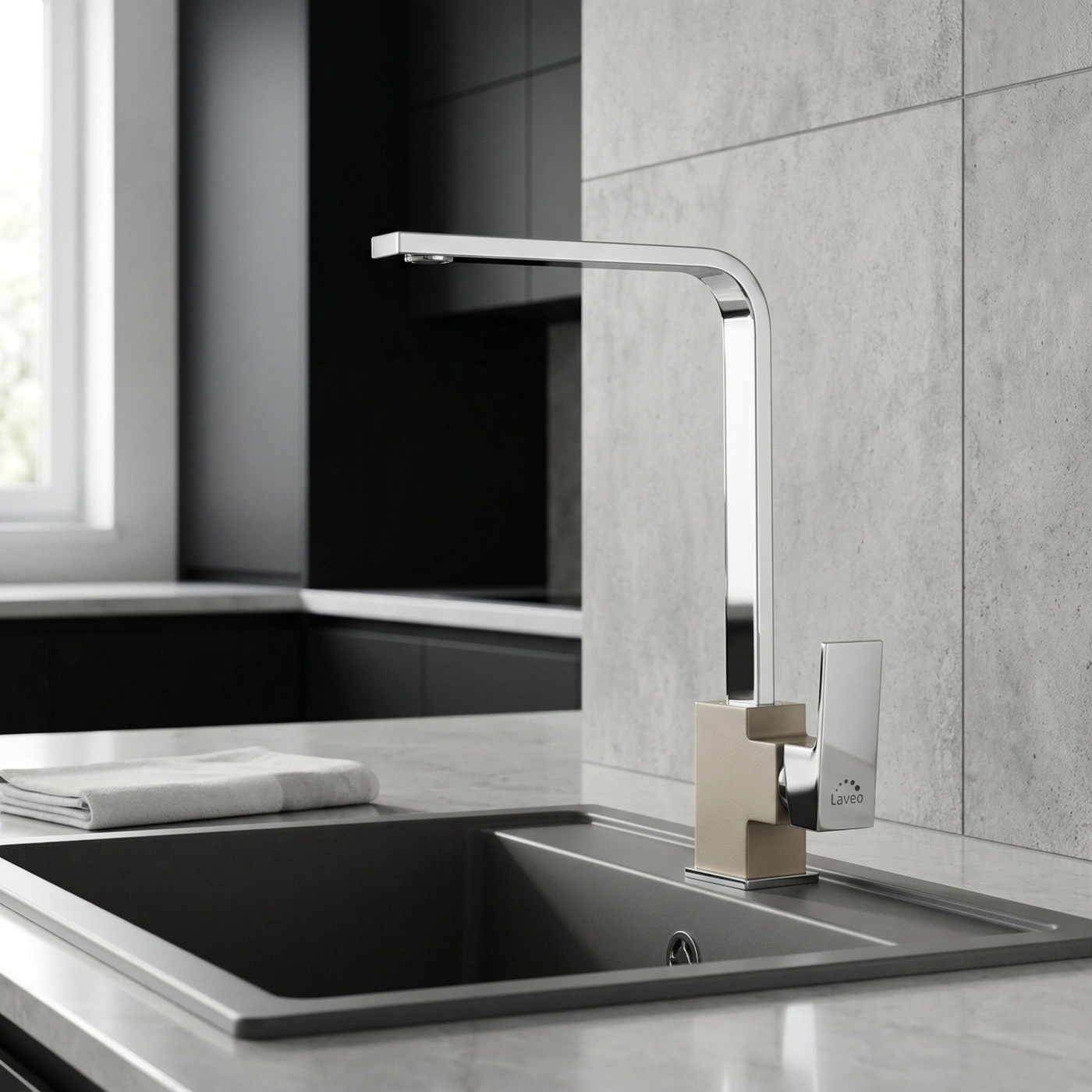 Bateria Zlewozmywakowa Stojąca Z Wylewką L Kvadrato Chrom/Beż