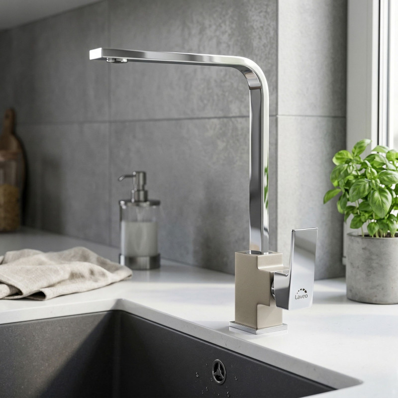 Bateria Zlewozmywakowa Stojąca Z Wylewką L Kvadrato Chrom/Beż