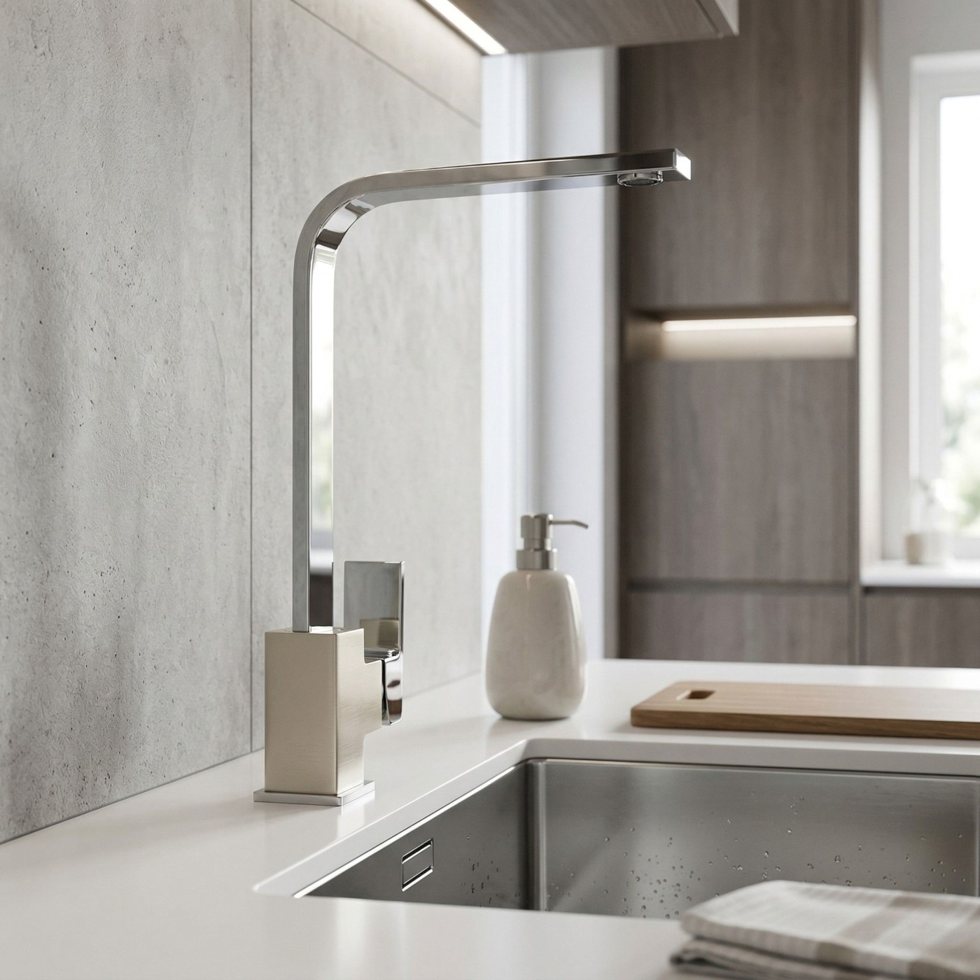 Bateria Zlewozmywakowa Stojąca Z Wylewką L Kvadrato Chrom/Beż