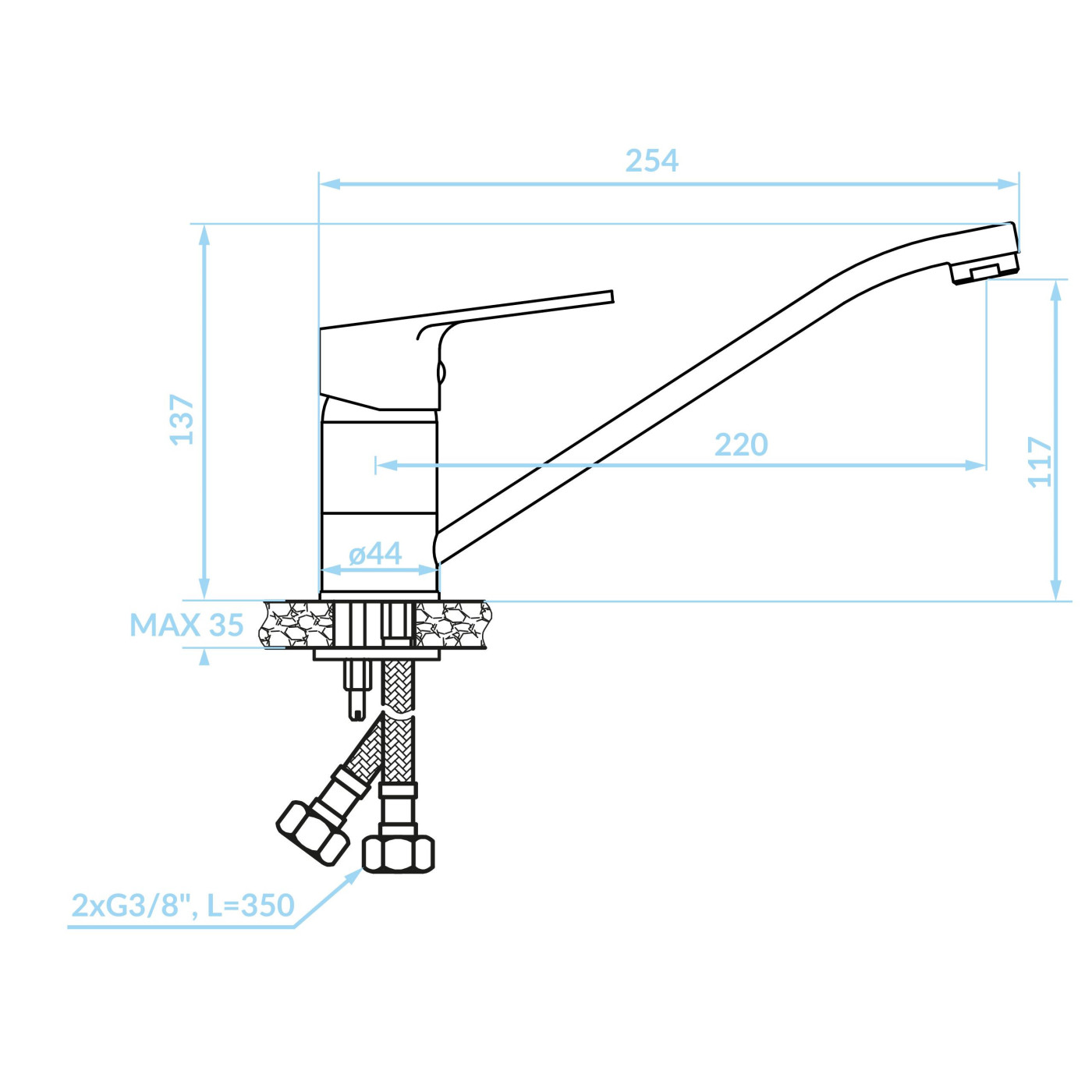 Bateria Zlewozmywakowa Stojąca Borgo Chrom