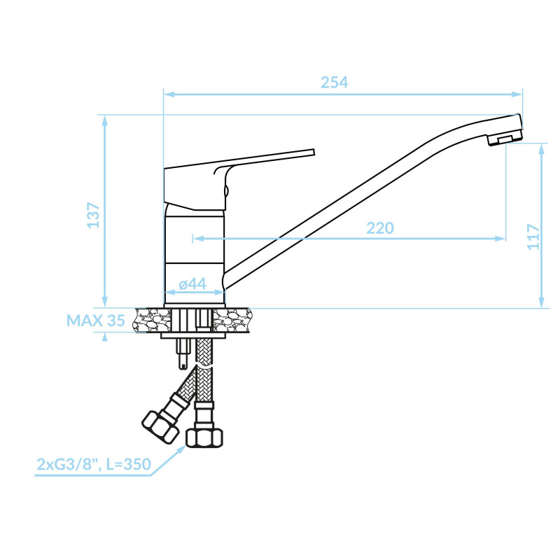 Bateria Zlewozmywakowa Stojąca Borgo Chrom