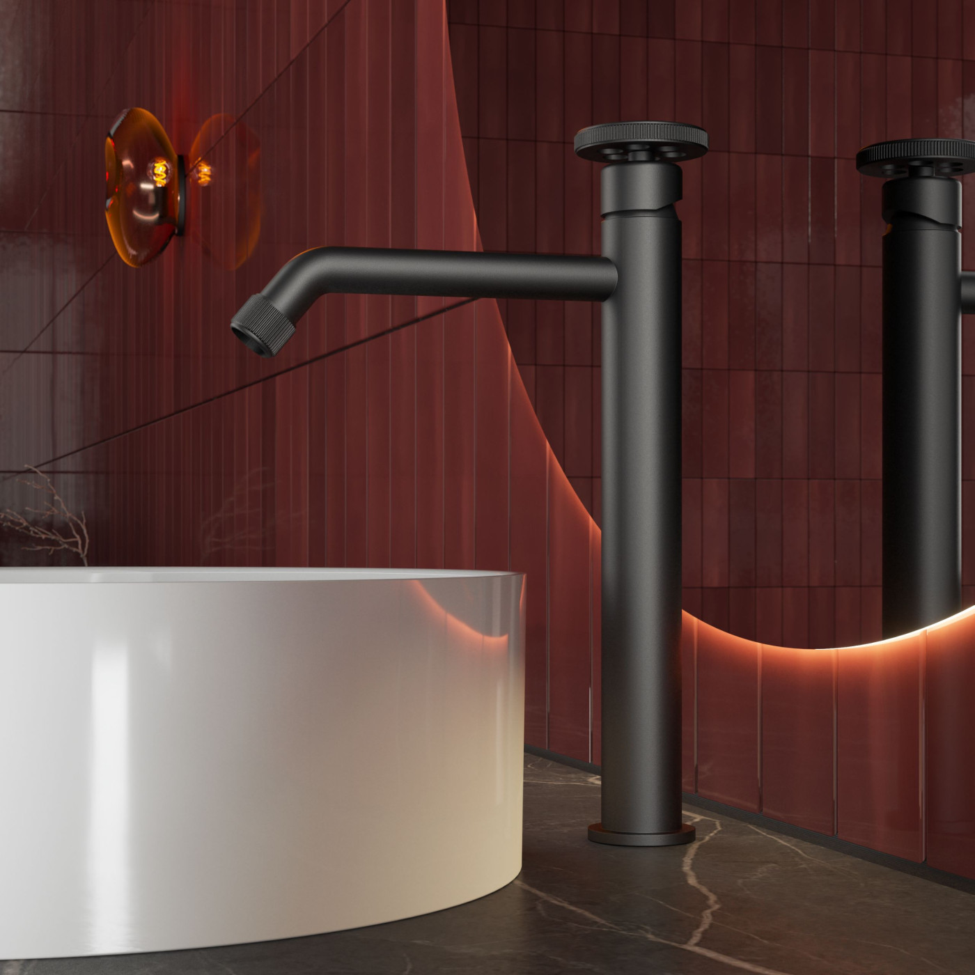 Bateria Umywalkowa Stojąca Nablatowa Czarna MURO