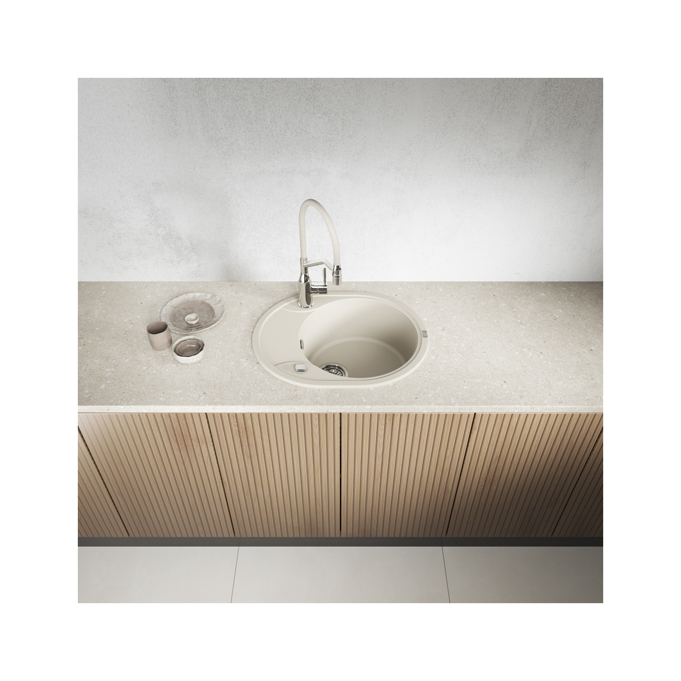 Zlewozmywak Granitowy Beżowy Jednokomorowy DAFNE Bez syfonu