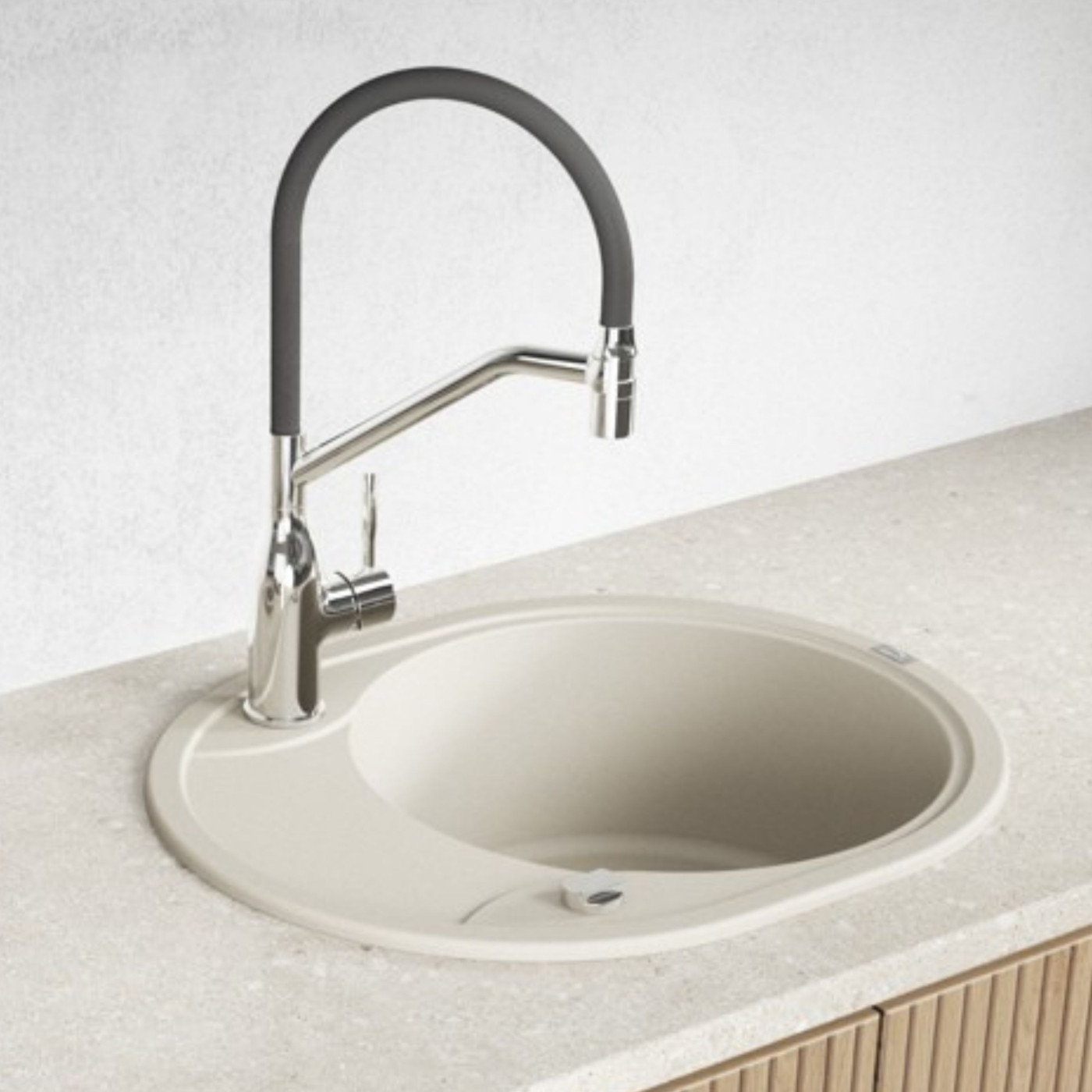 Zlewozmywak Granitowy Beżowy Jednokomorowy DAFNE Bez syfonu