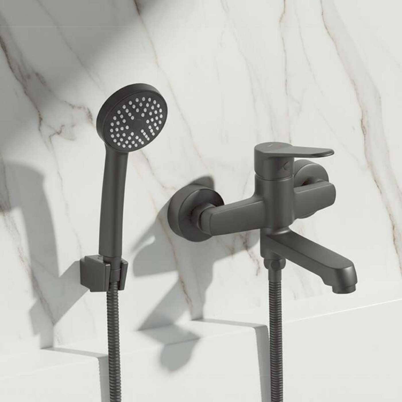 Bateria Wannowa Ścienna z zestawem natryskowym Czarna ATEZ Kuchinox